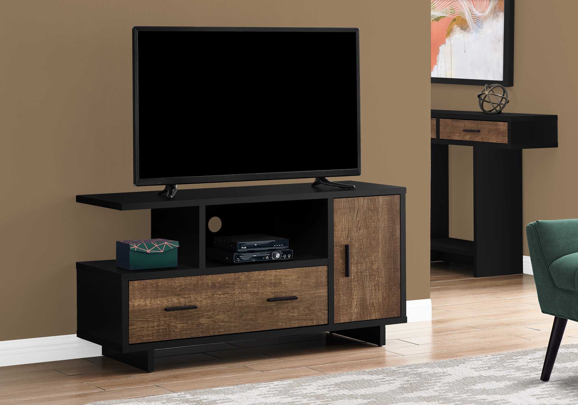 Cabinet Enclosed Storage, TV Stand - Brown / Black