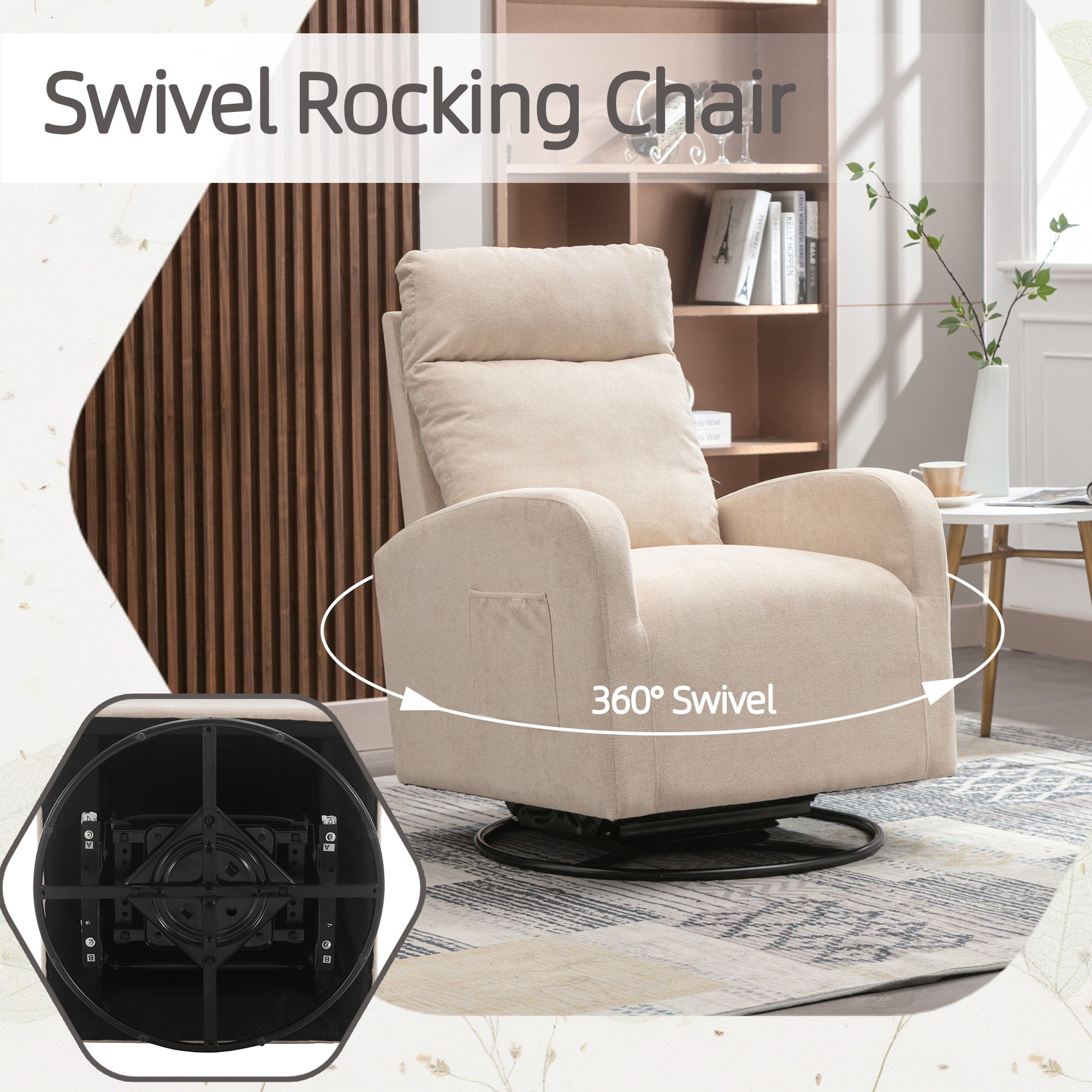 Jiada - Upholstered Swivel Glider Rocking Chair For Nursery Modern Style One Left Bag