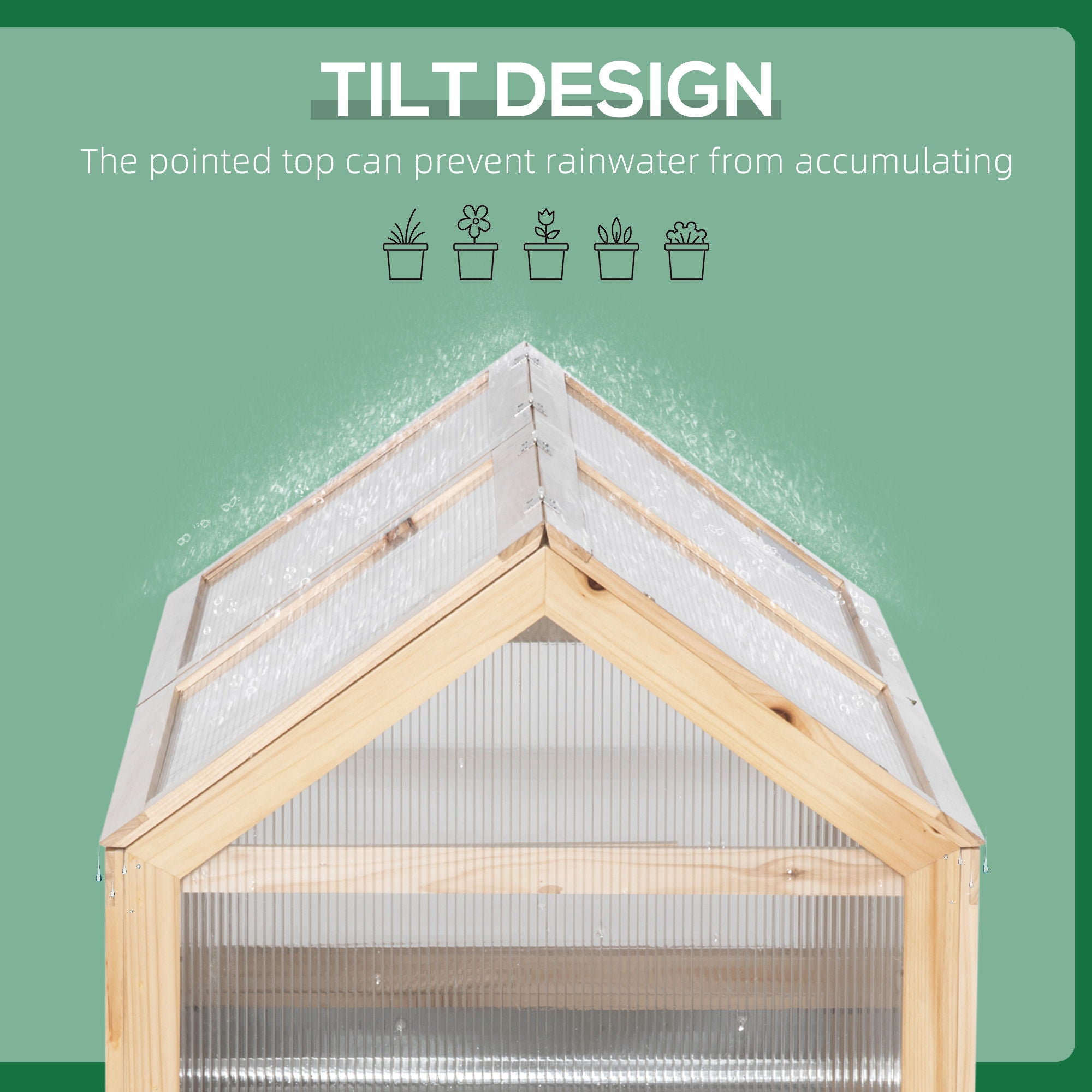 Outsunny - Raised Garden Bed With Polycarbonate Greenhouse, Wooden Garden Cold Frame Greenhouse, Flower Planter Protection, 48" x 24" x 32" - Natural