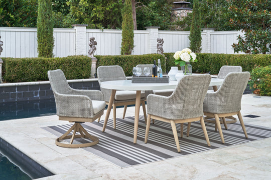 Seton Creek - Dining Set Dark Gray 7 Pc. Table, 4 Arm Chairs, 2 Swivel Chairs by Signature Design by Ashley® | Bel Furniture