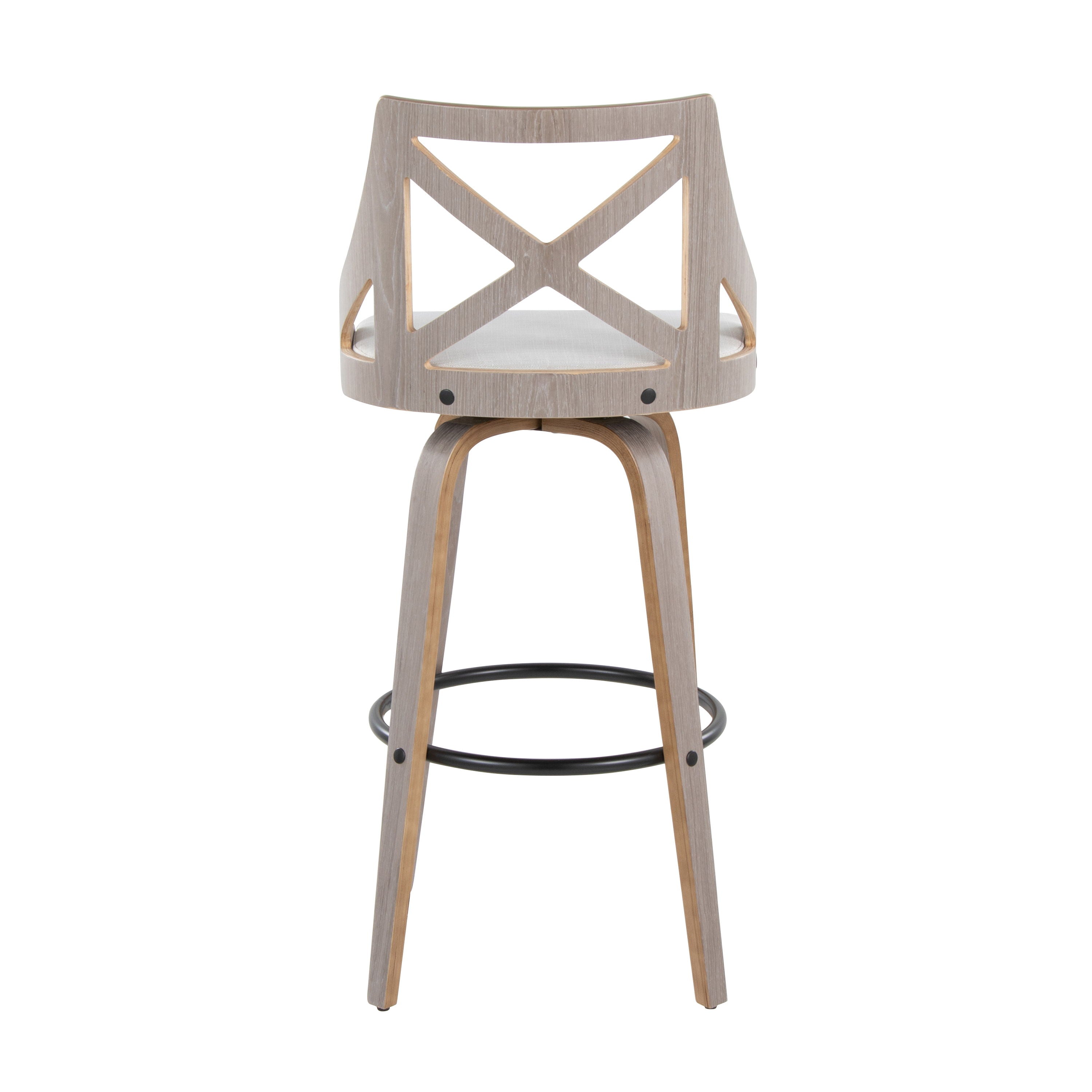 Charlotte - Farmhouse Fixed Height Barstool With Swivel & Round Footrest (Set of 2) - Light Gray / Cream