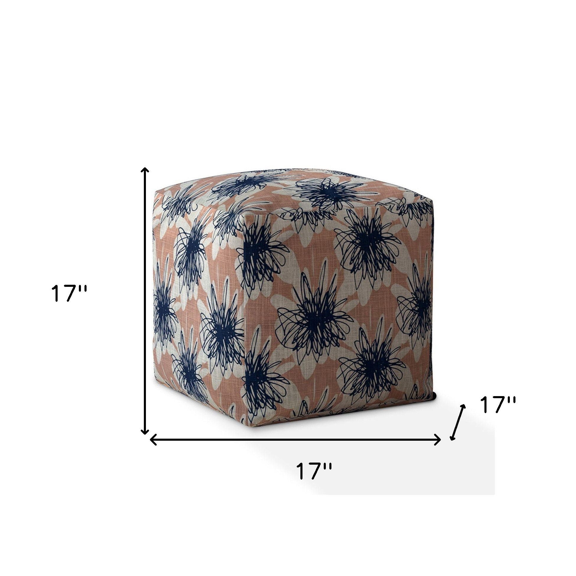 Canvas Floral Pouf Cover - Pink / Blue