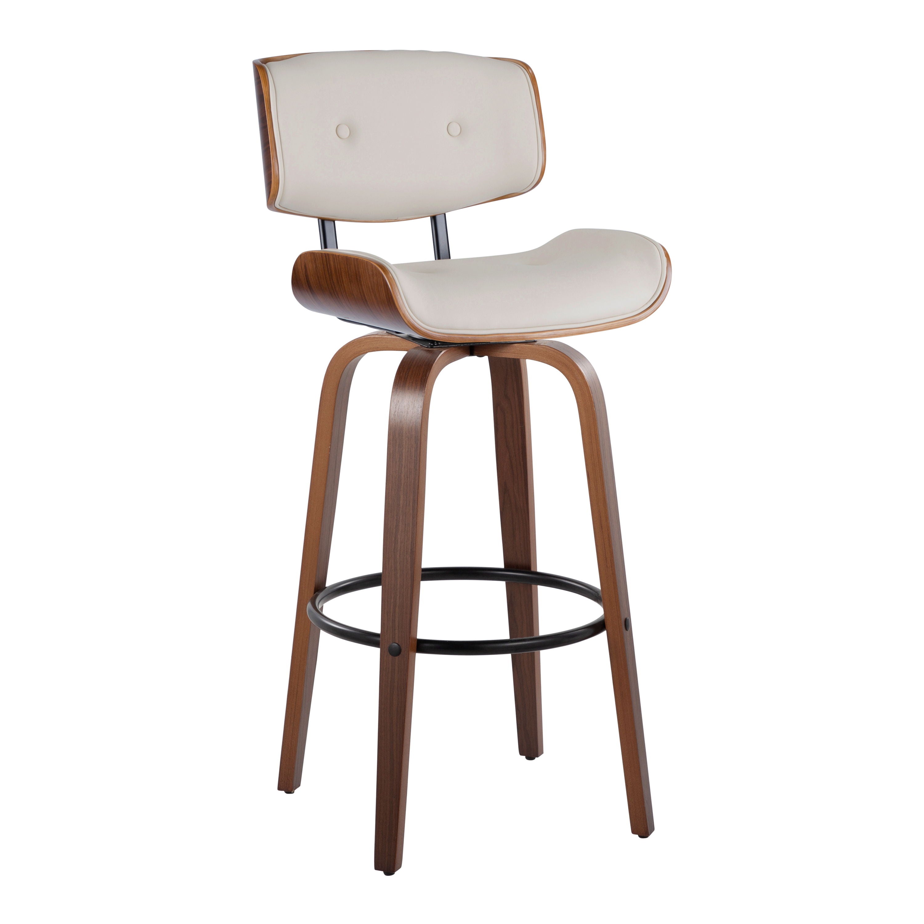 Lombardi - Mid-Century Modern Fixed Height Barstool With Swivel With Round Footrest (Set of 2)