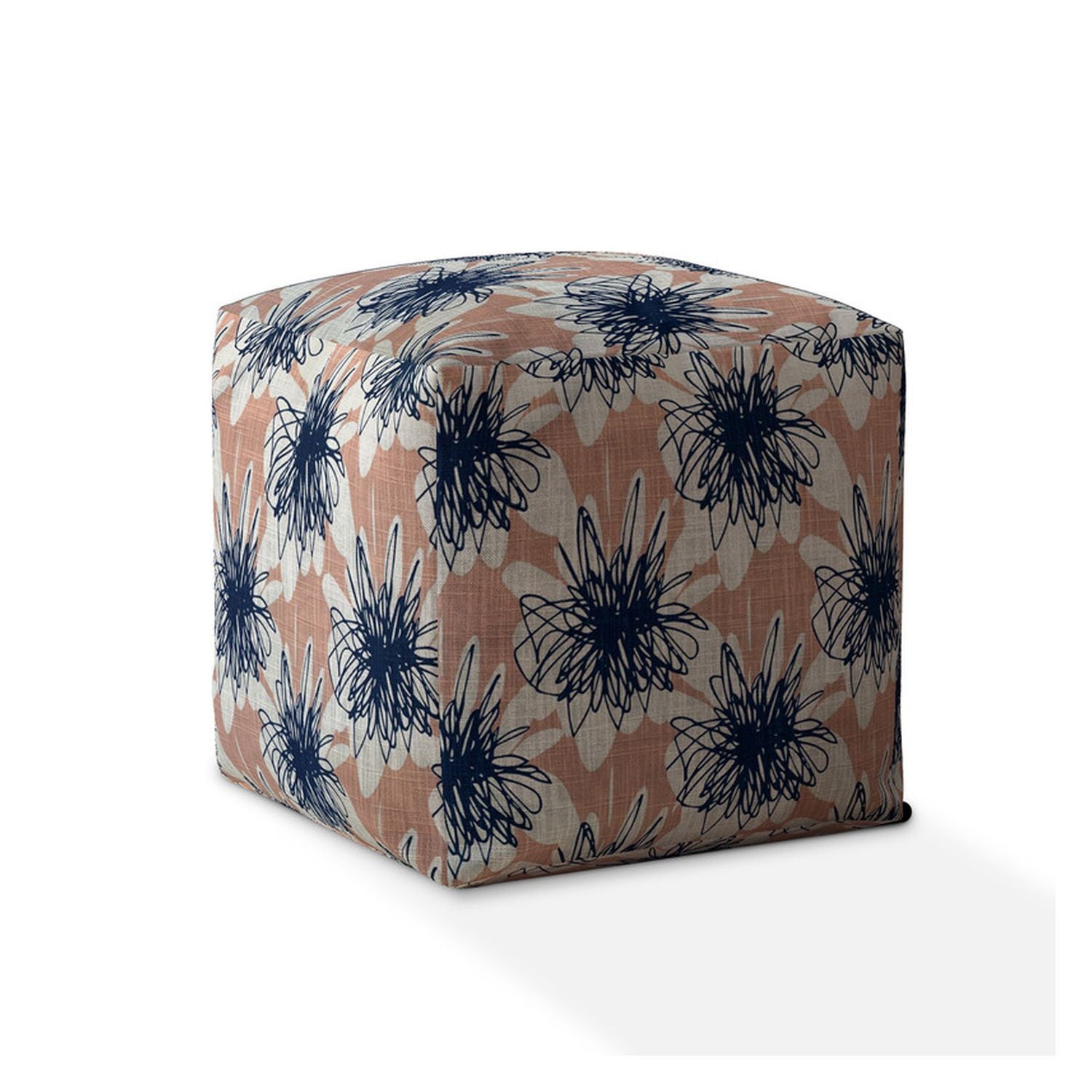 Canvas Floral Pouf Cover - Pink / Blue