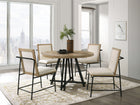 Tate - Round Dining Table With Cream Color Upholstered Chairs (Set of 5) - Oak Finish