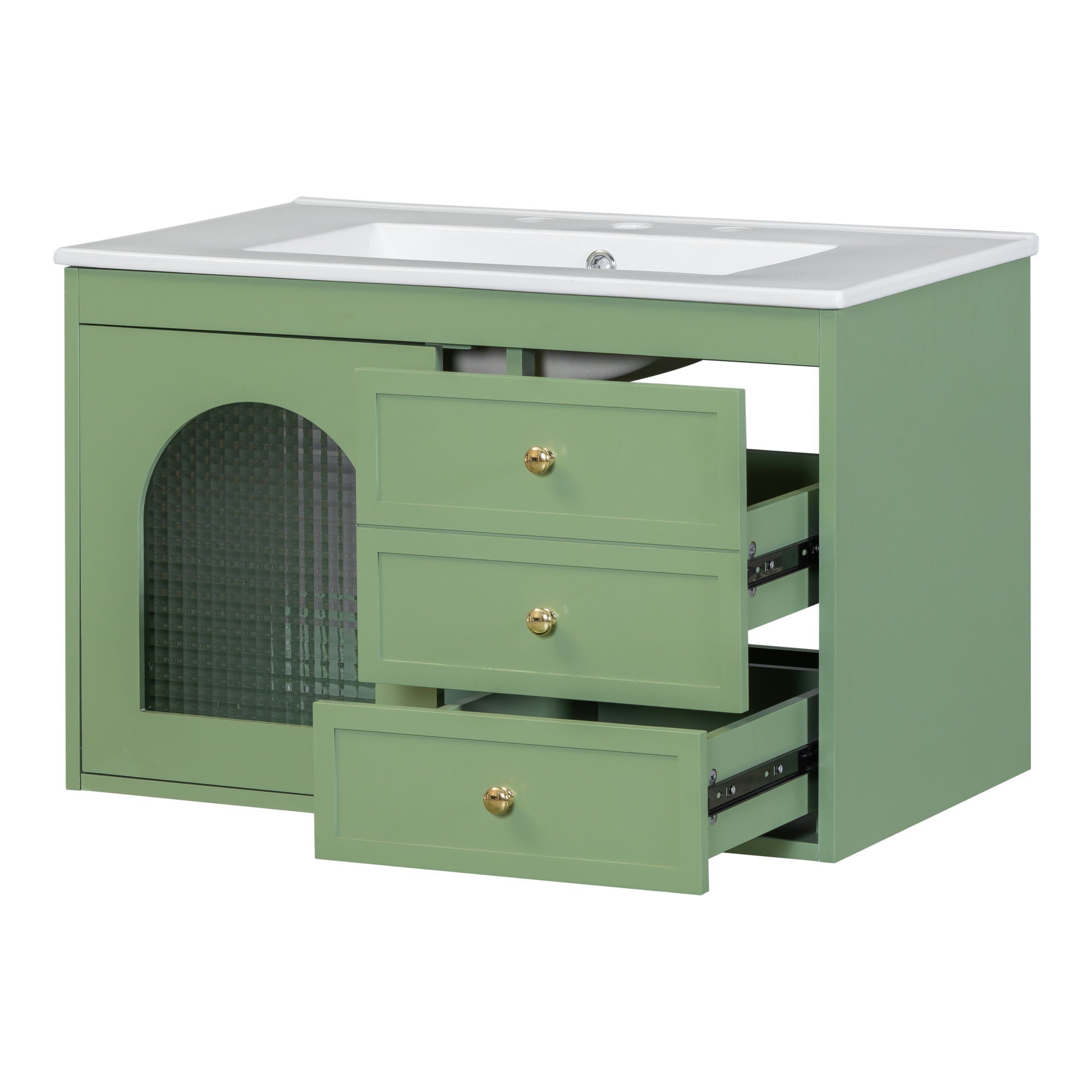 Elegant Floating Bathroom Vanity Sink And Cabinet Combo 1 Door And 2 Drawers - Green