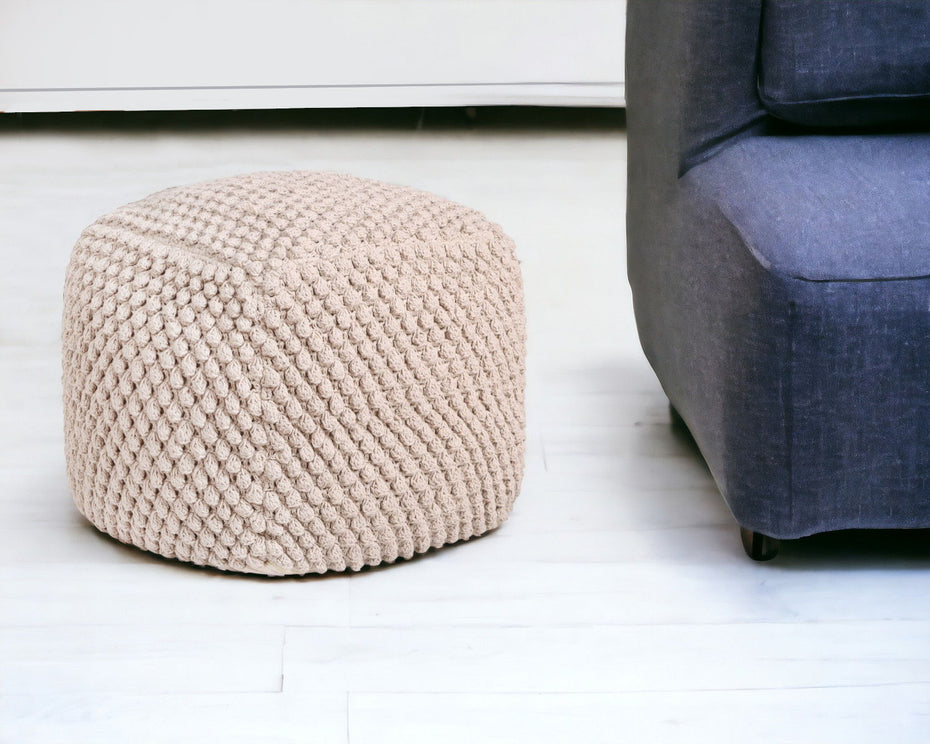 Cotton, Blend Pouf Ottoman - Ivory