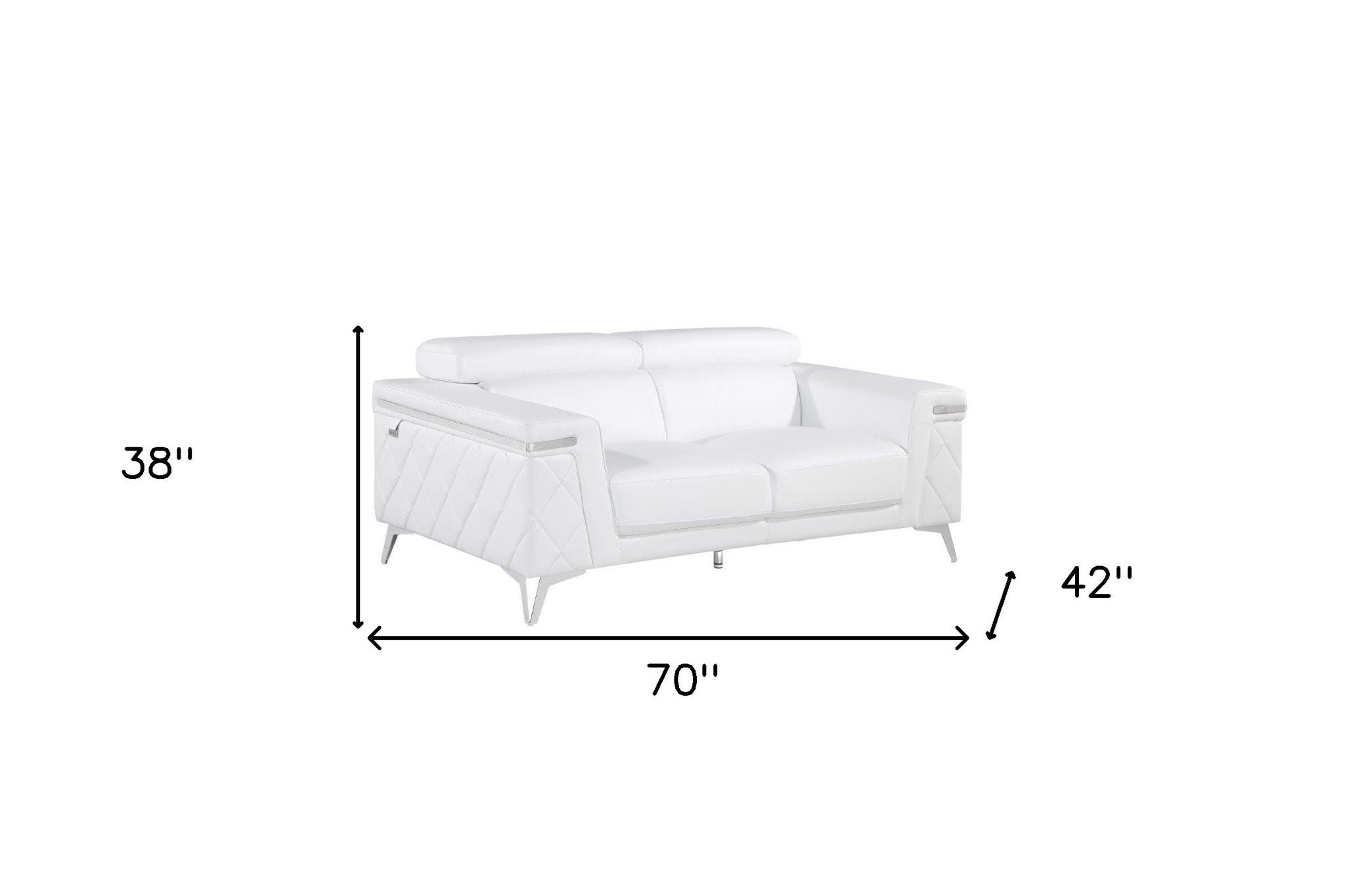 Metallic Leather Loveseat - White / Silver