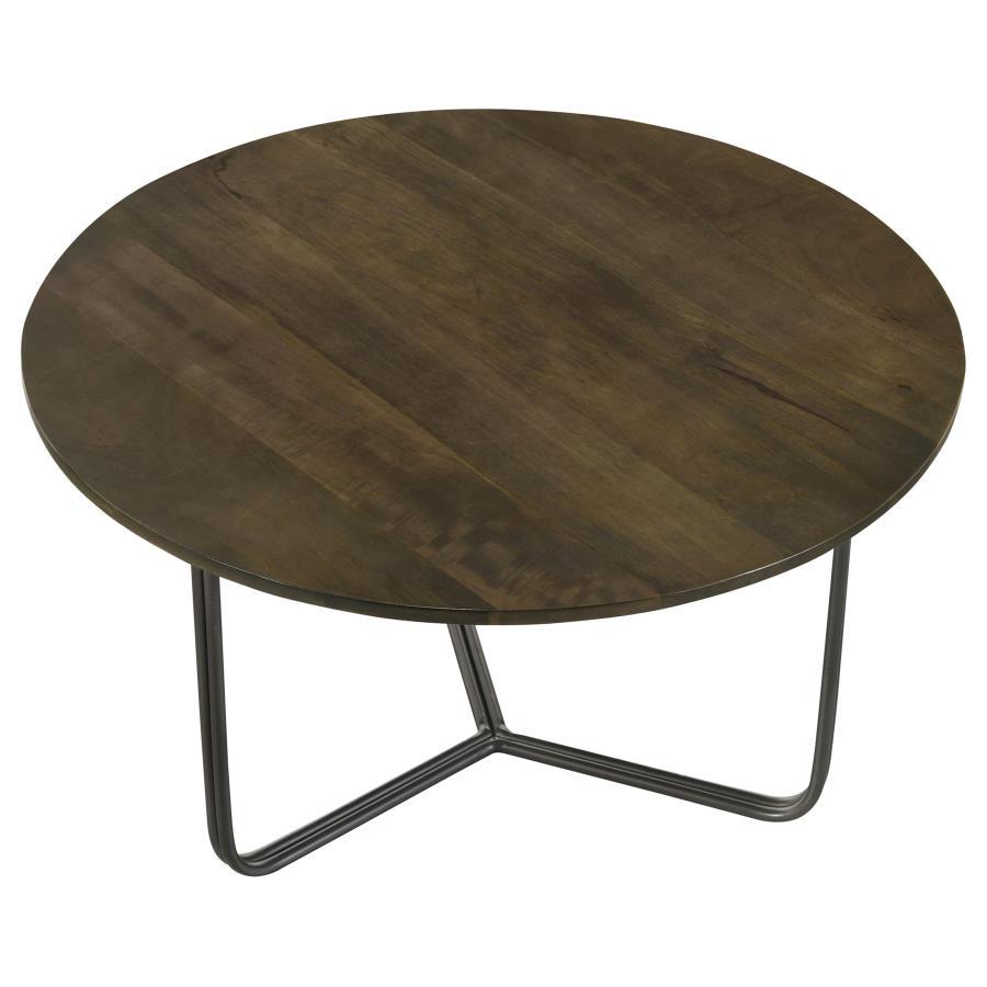 Yaritza - Round Mango Wood Coffee Table - Natural And Gunmetal by CoasterEssence | Bel Furniture