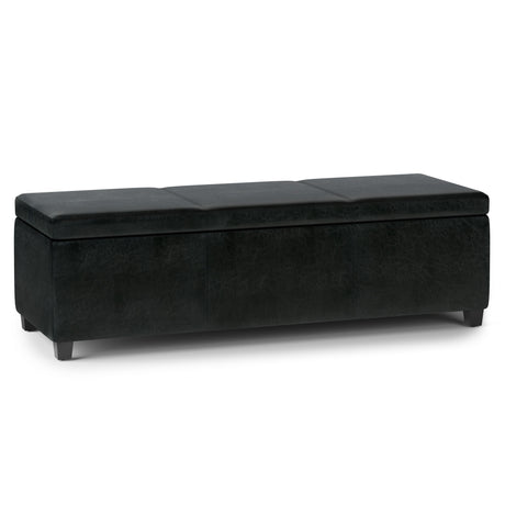Avalon - Multifunctional Storage Ottoman Bench Black 53.9"W x 18.1"D x 16.5"H Faux Leather by Simpli-Home | Bel Furniture