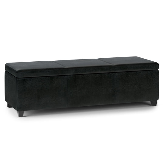 Avalon - Multifunctional Storage Ottoman Bench Black 53.9"W x 18.1"D x 16.5"H Faux Leather by Simpli-Home | Bel Furniture