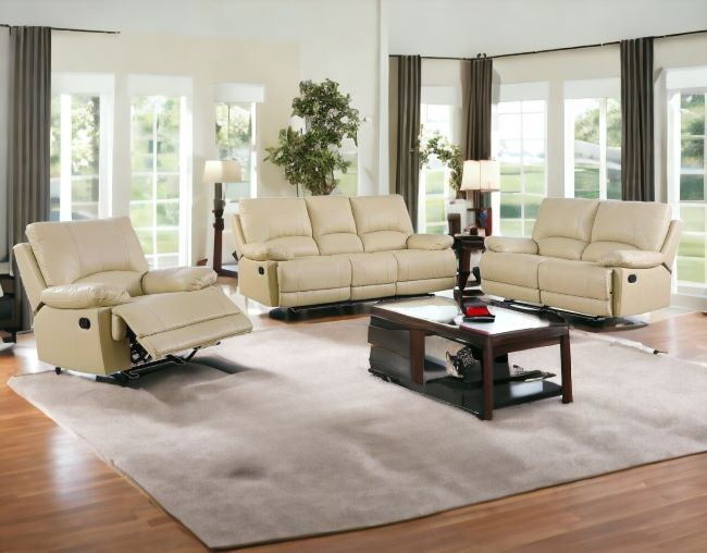 Three Piece Indoor Faux Leather Six Person Seating Set - Beige