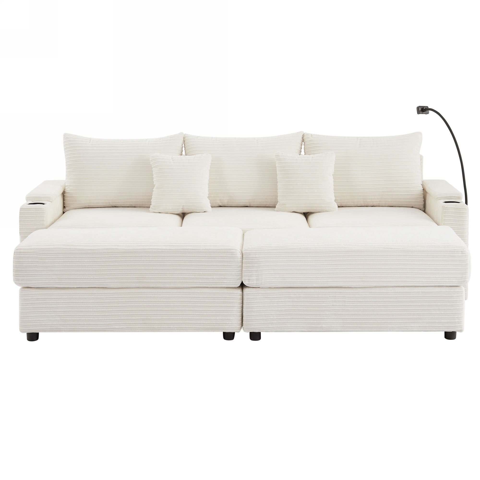 Modern Style Loveseat Sofa Sectional Sofa Couch With Storage Space, A Movable Ottoman, Two USB Ports, Two Cup Holders, A Phone Holder For Living Room