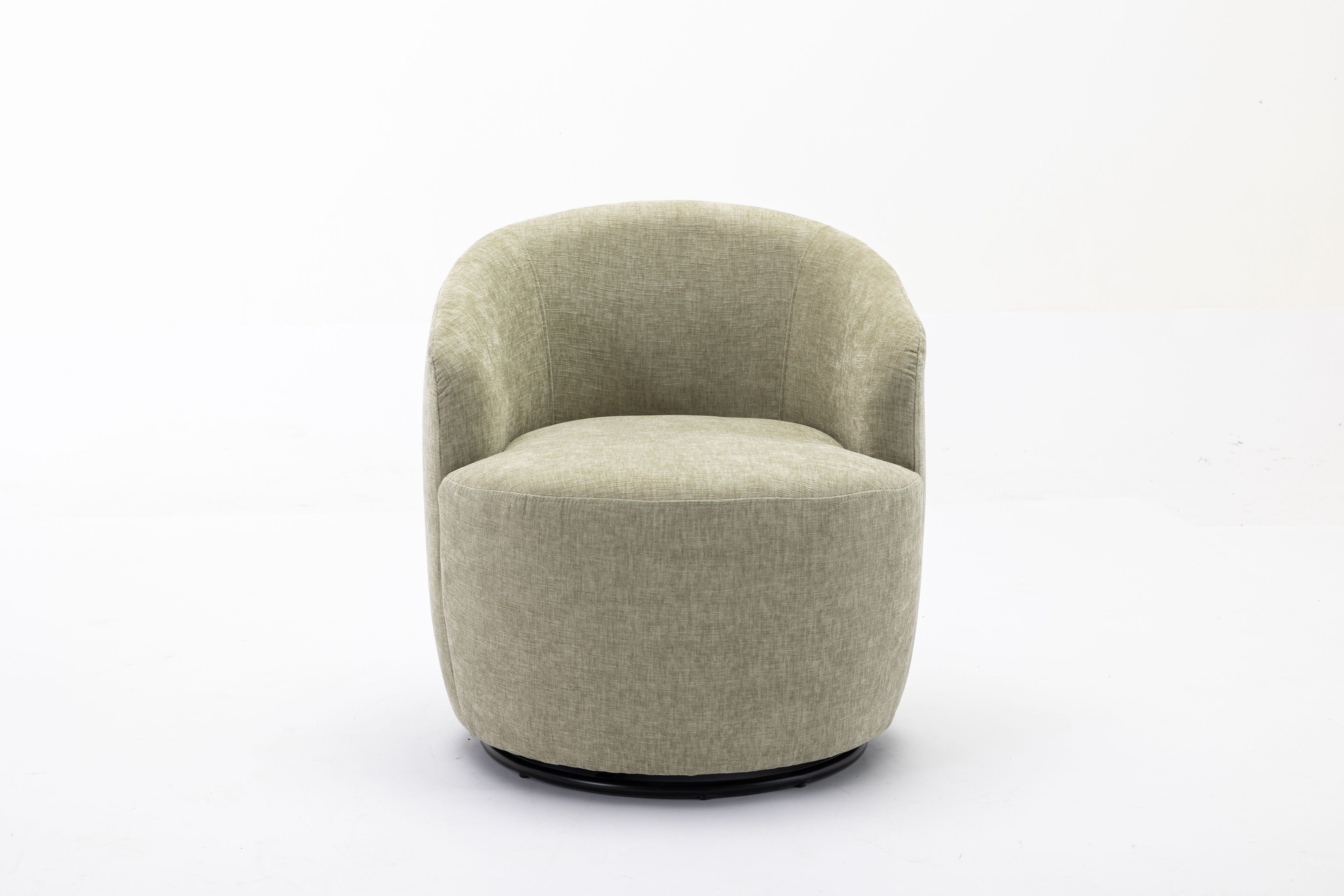 Chenille Fabric Swivel Accent Armchair Barrel Chair With Powder Coating Metal Ring