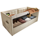 Upholstered Hydraulic Storage Daybed With USB & Type C Charging