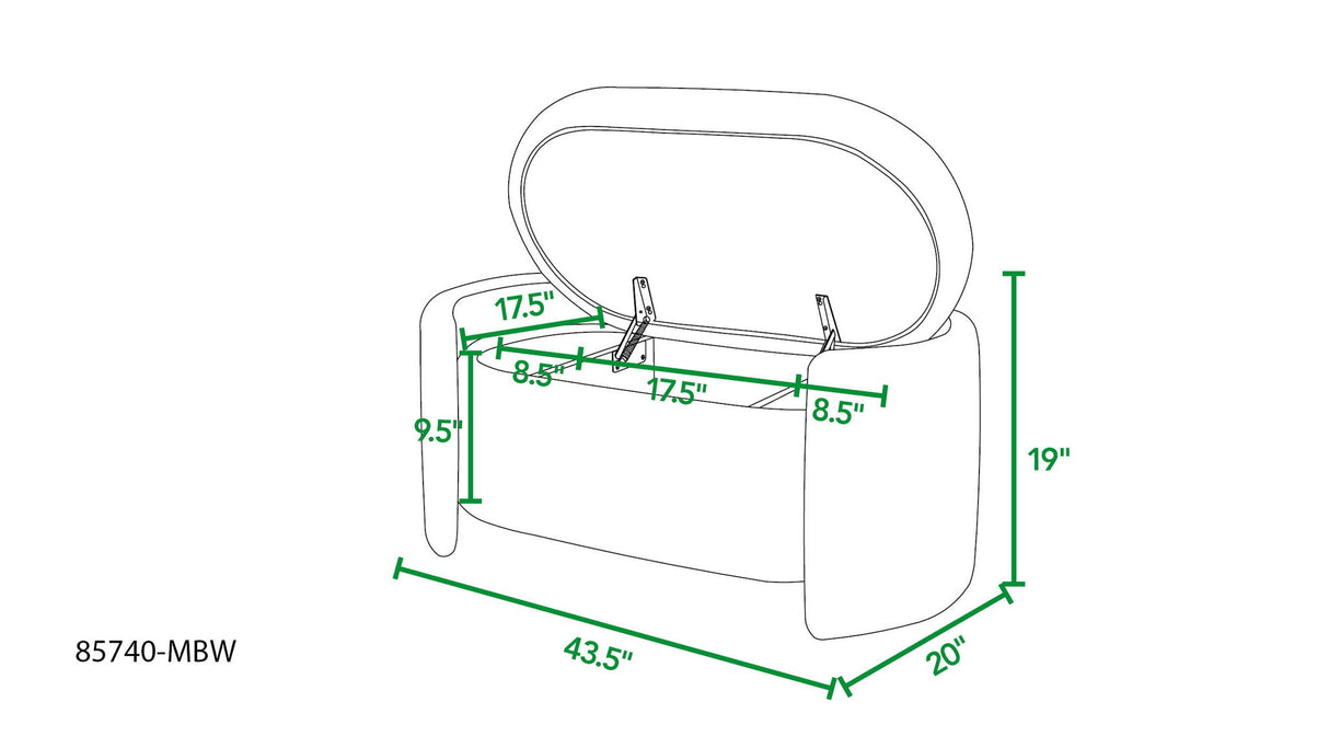 Fuji - Oval Storage Bench, Upholstered - Ivory White by Jennifer Taylor Home | Bel Furniture