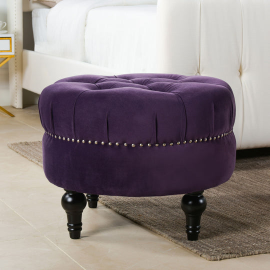 Dawn - Tufted Round Ottoman Nailhead Accents - Purple by Jennifer Taylor Home | Bel Furniture