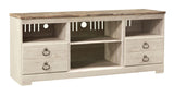 Willowton - 64" TV Stand W/Fireplace Option - Whitewash