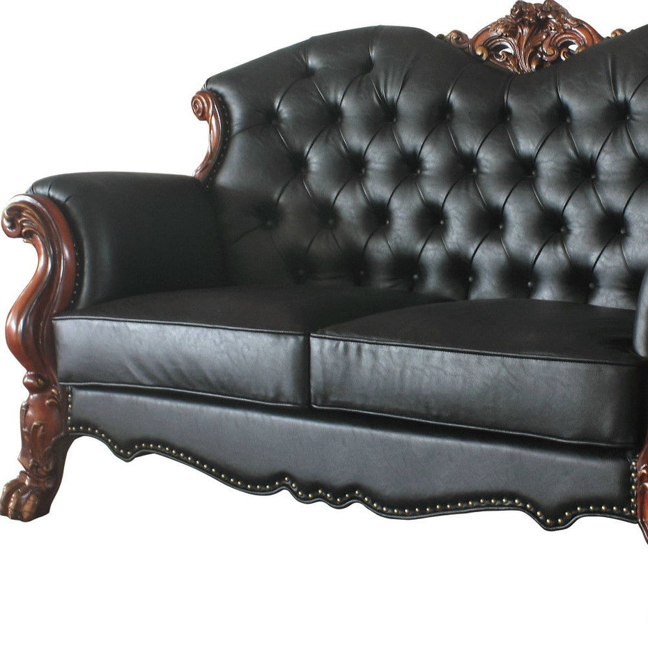 Faux Leather Loveseat And Toss Pillows - Black / Brown