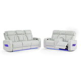 Julian - Power Console Reclining Loveseat, LED & Speaker - Silver