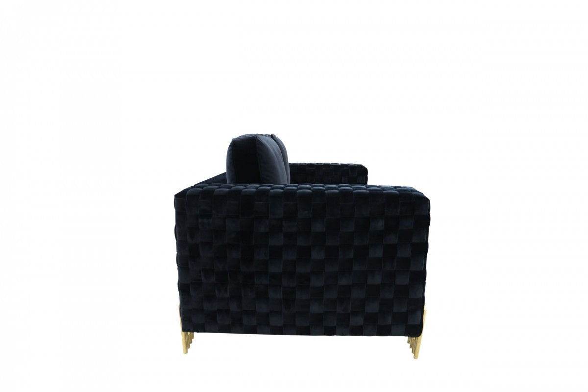 Velvet Sofa With Gold Legs - Black