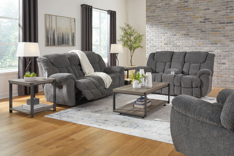 Foreside - Reclining Living Room Set Dark Gray 3 Pc. Reclining Sofa, Reclining Loveseat With Console, Rocker Recliner by Signature Design by Ashley® | Bel Furniture