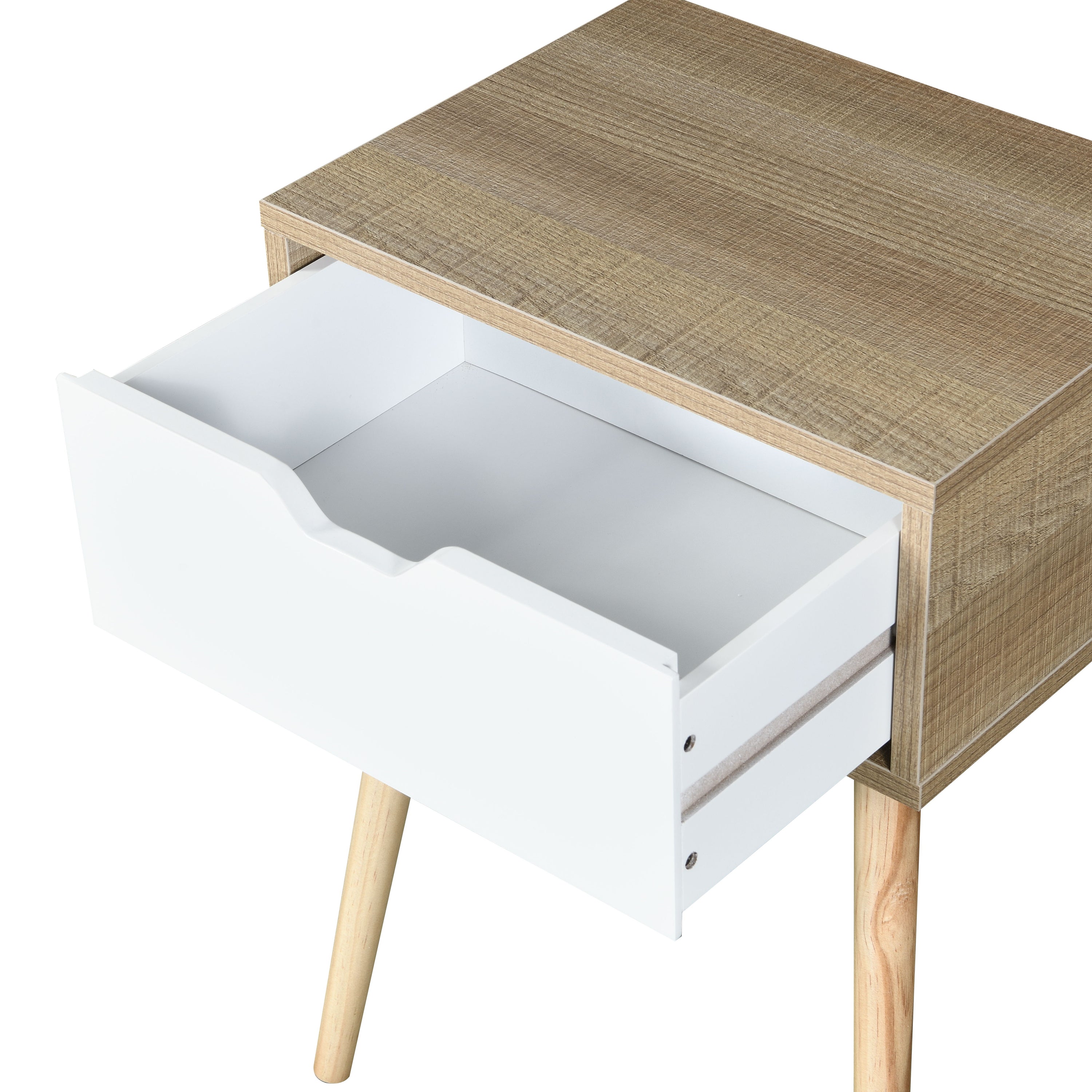 Side Table With 1 Drawer, Mid-Century Modern Storage Cabinet For Bedroom - White