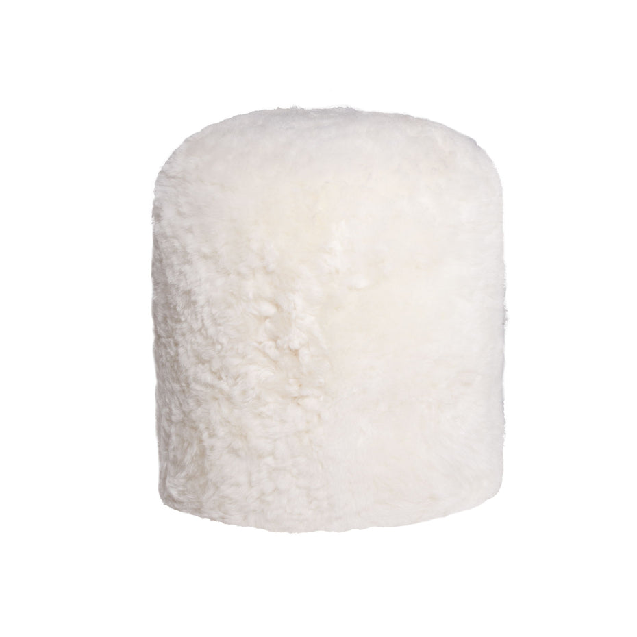 Short Hair Sheepskin Stump Pouf - White