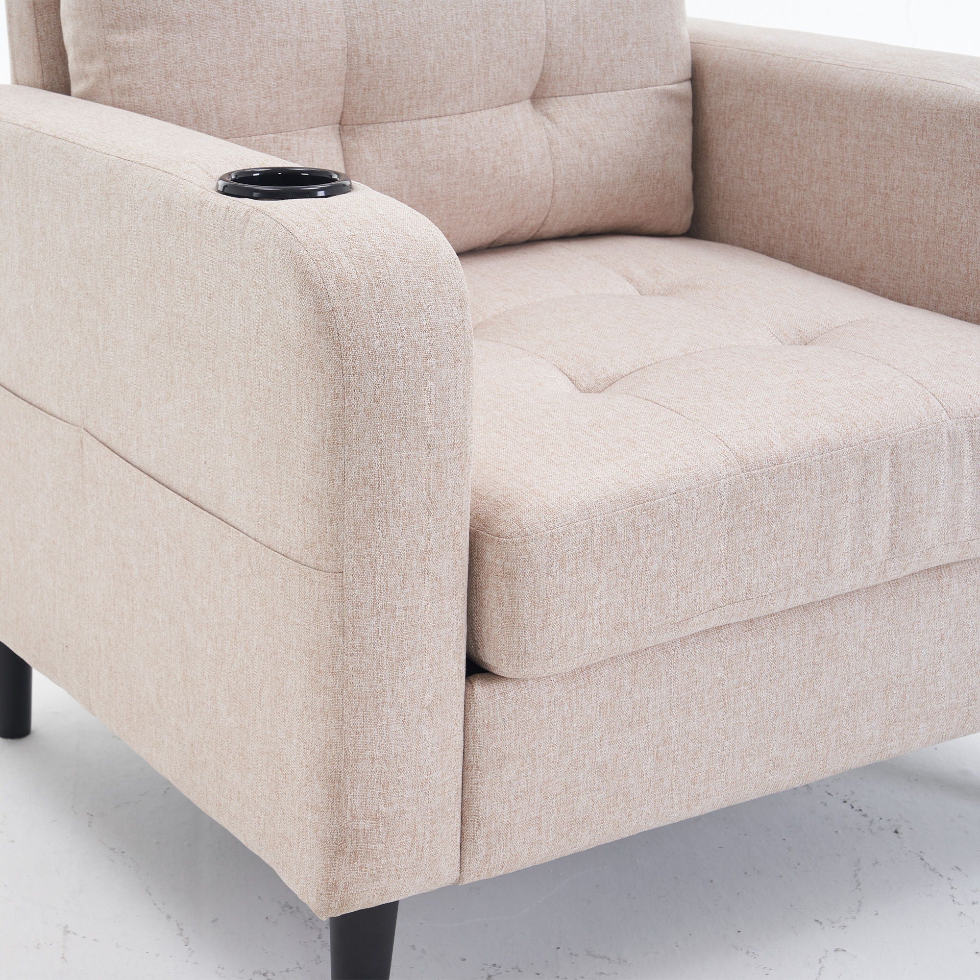 Upholstered Armchair And Storage Ottoman Set, Comfortable Single Sofa With Cup Holders And Tufted Detailing, Ideal For Living Room Or Bedroom