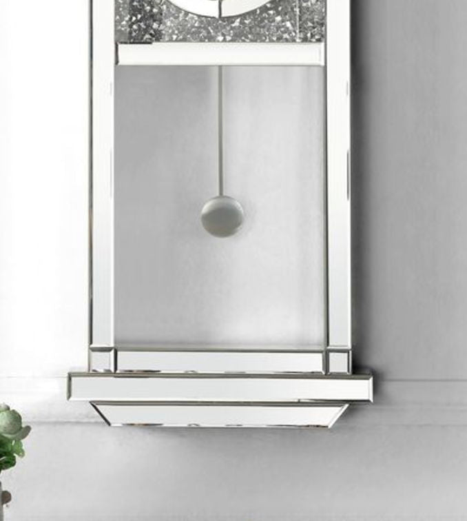 Noralie - Mirrored Faux Diamonds Wall Clock - Silver Gray