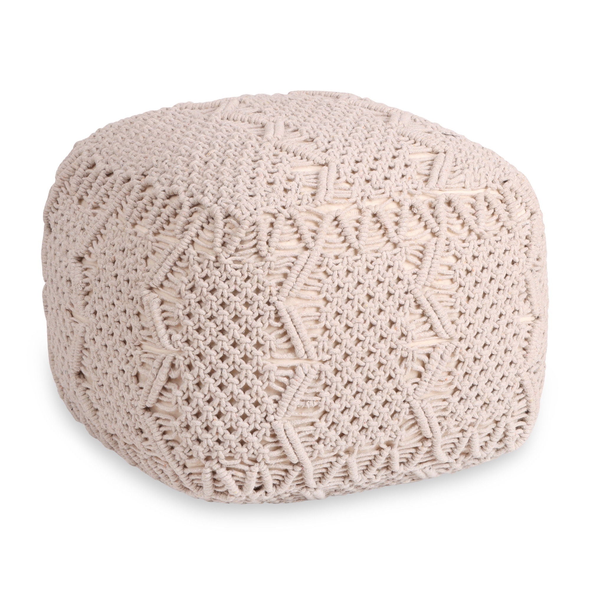 Cotton Blend Pouf Ottoman - Ivory