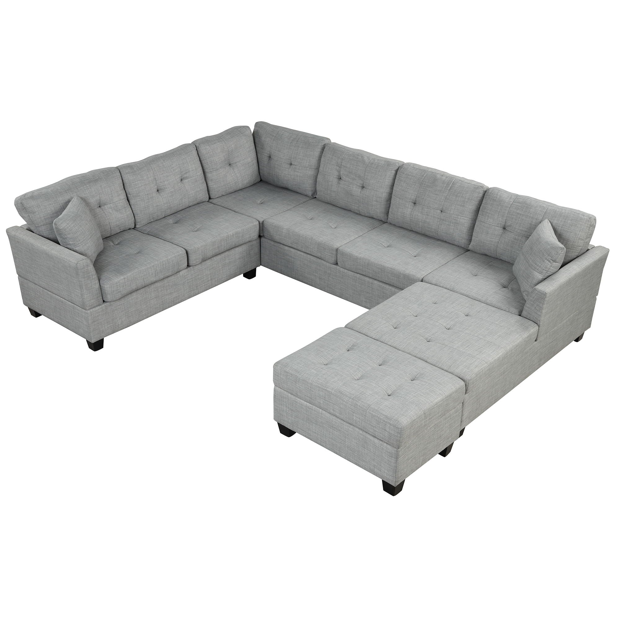 Oversized Sectional Sofa With Storage Ottoman, U-Shaped Sectional Couch With 2 Throw Pillows For Large Space Dorm Apartment