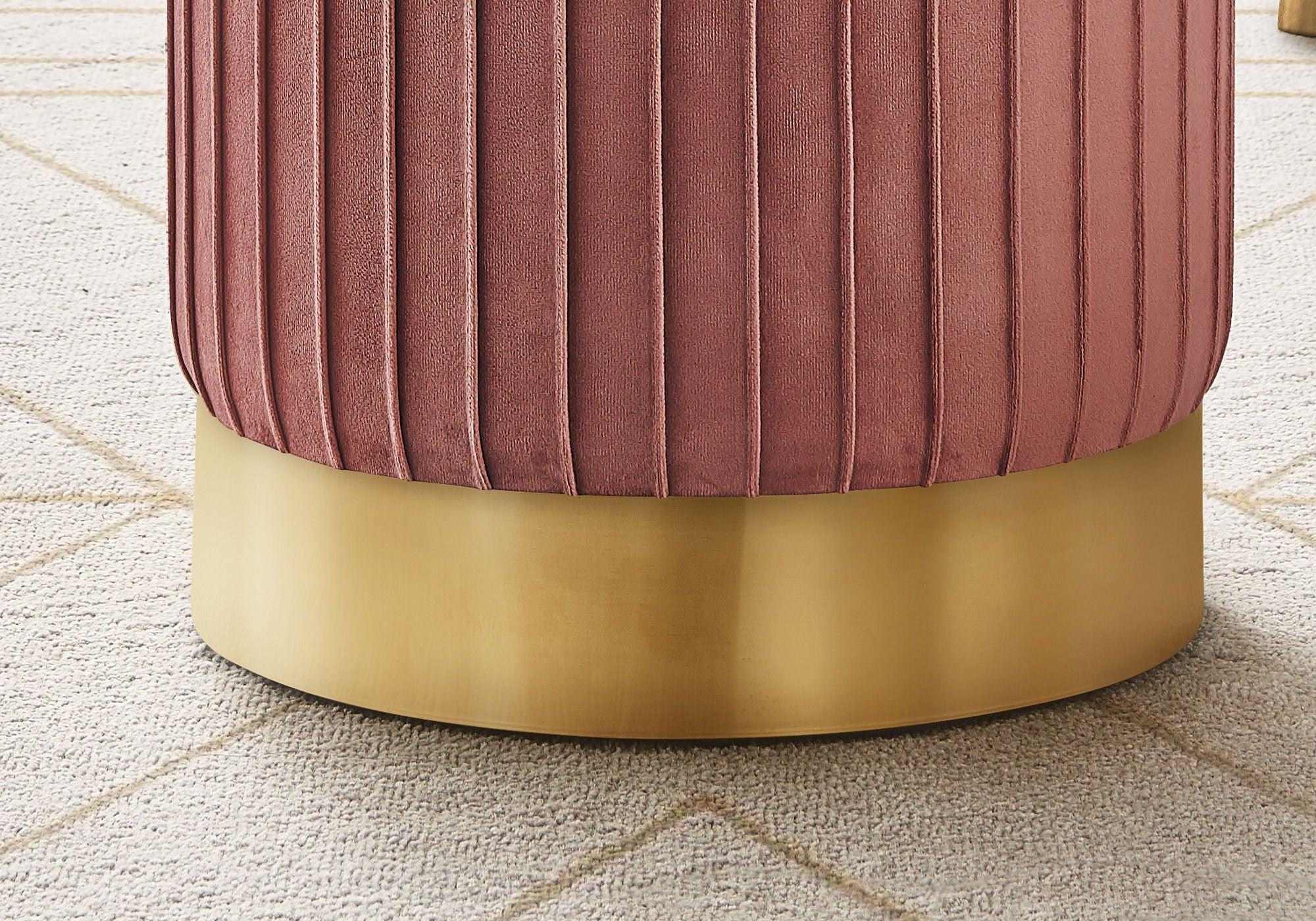 Ottoman, Pouf, Footrest, Foot Stool, Round, Velvet / Gold Metal Base, Contemporary, Modern - Pink