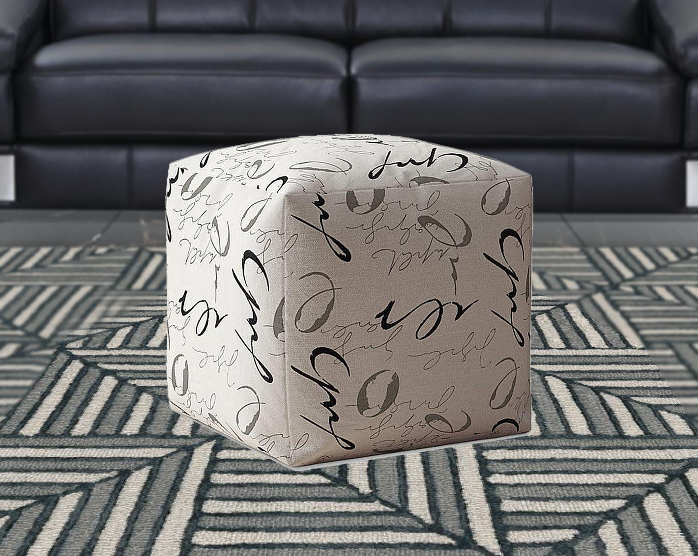 Polyester Abstract Pouf Cover - Black / Gray