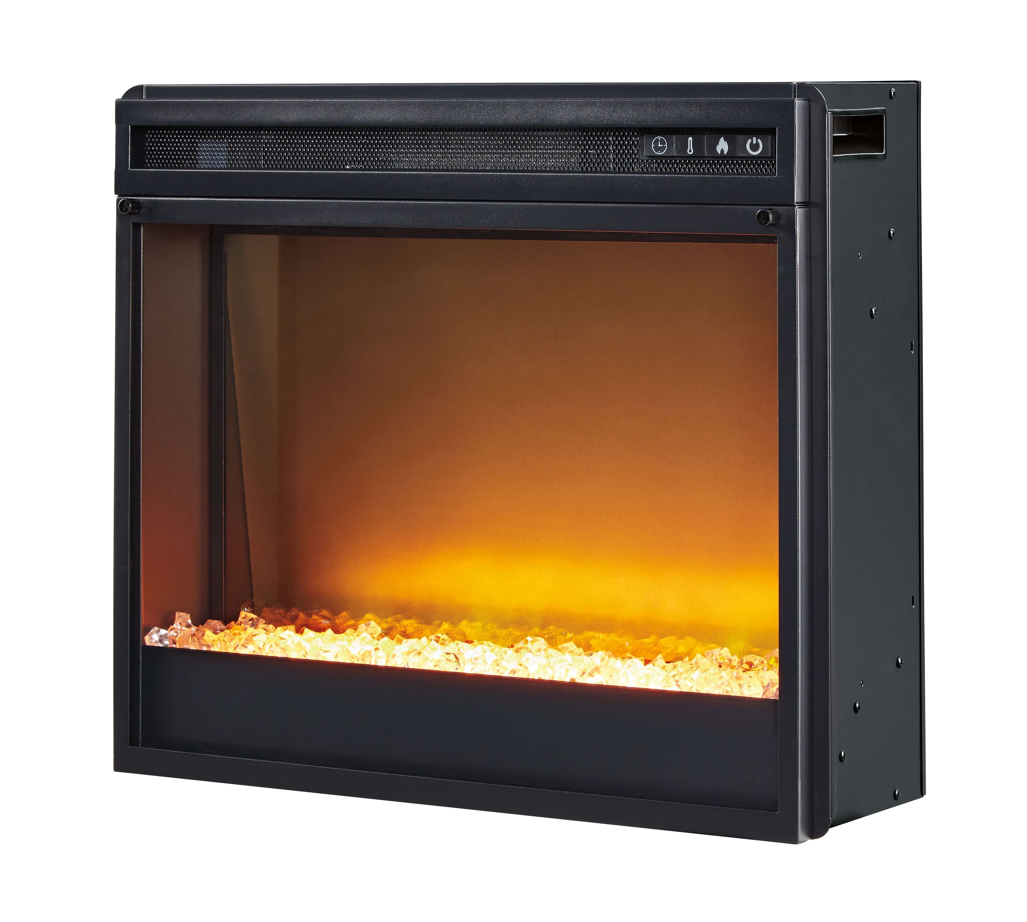 Entertainment - Black - Fireplace Insert Glass/Stone