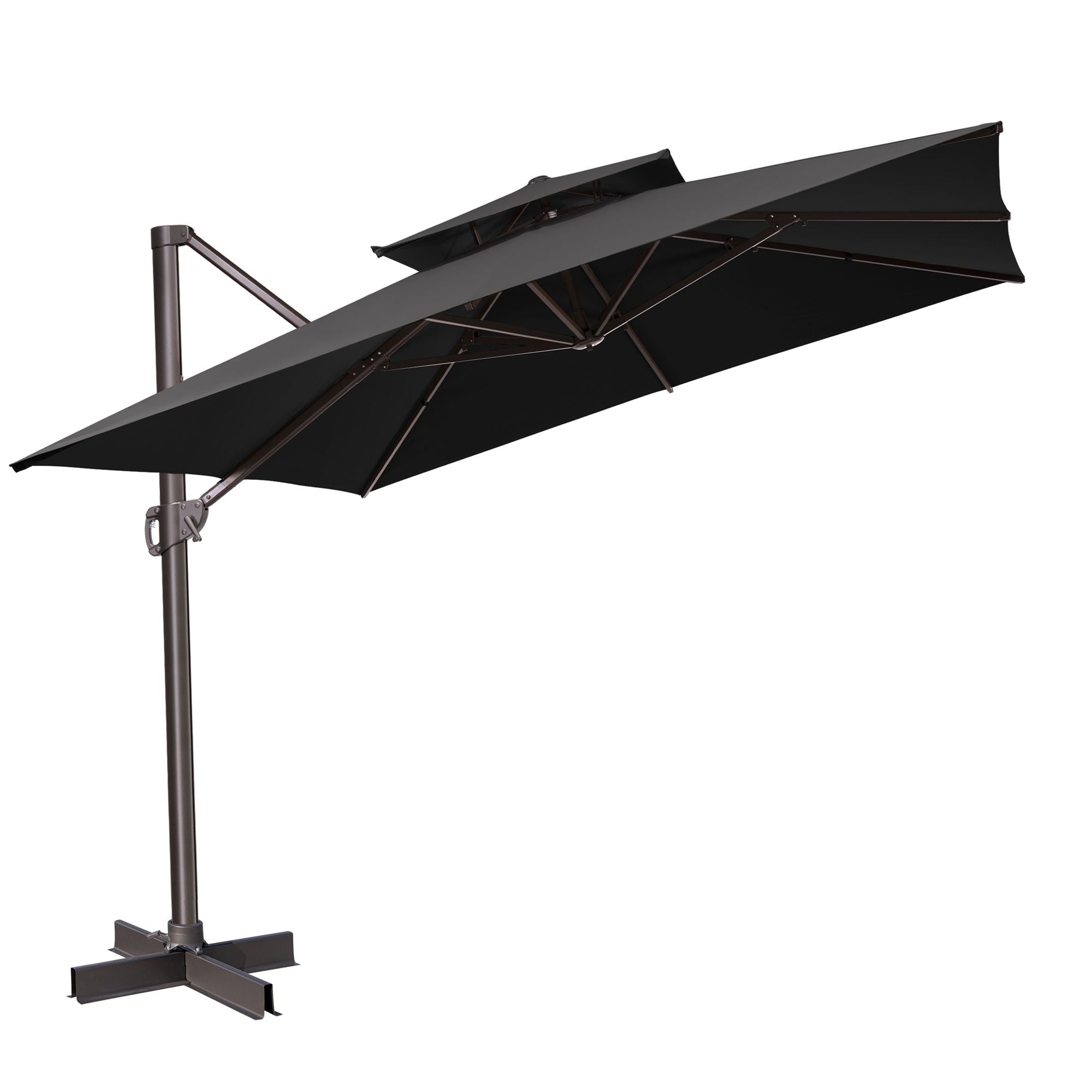 Polyester Square Tilt Cantilever Patio Umbrella With Stand - Black