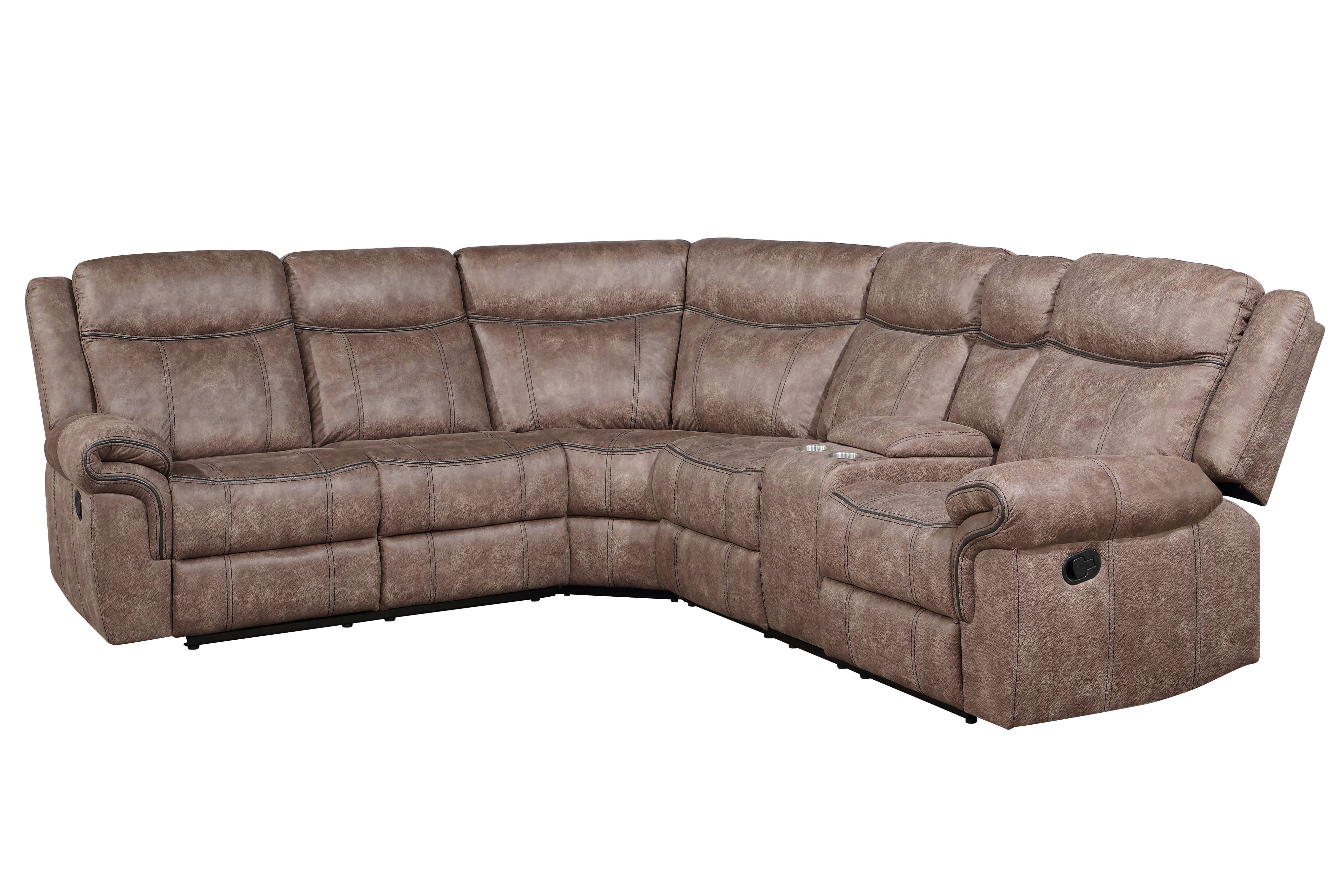 Dollum - Two Tone Nubuck Manual Recliner Sectional Sofa With USB Port Cupholder Console