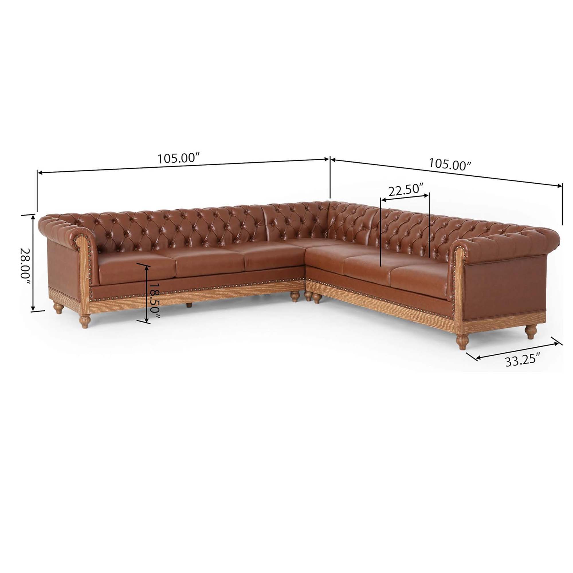 Comfy Large Sectional Sofa With Wooden Legs, Retro Style For Living Room