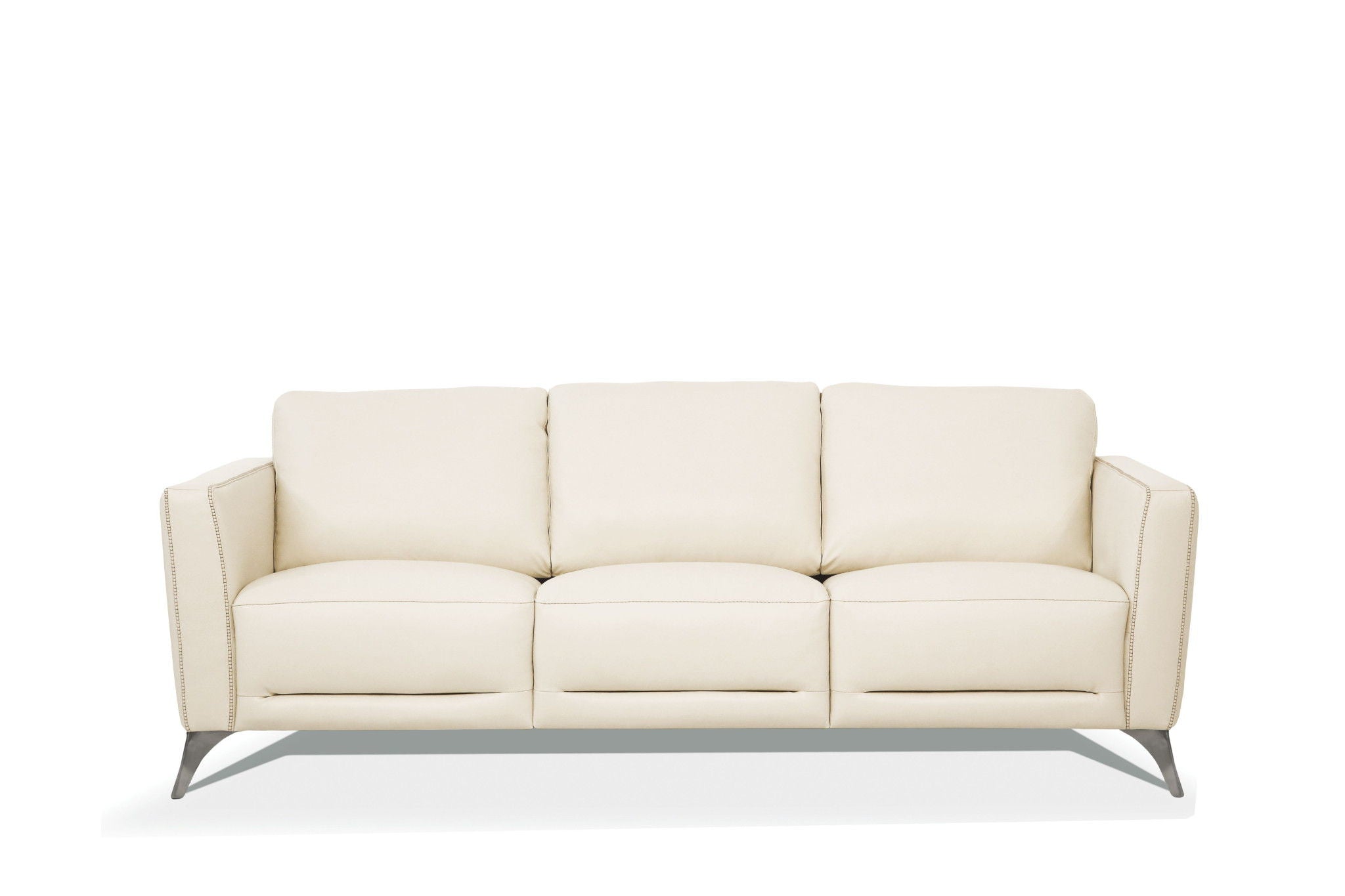 Leather Sofa With Black Legs - Cream