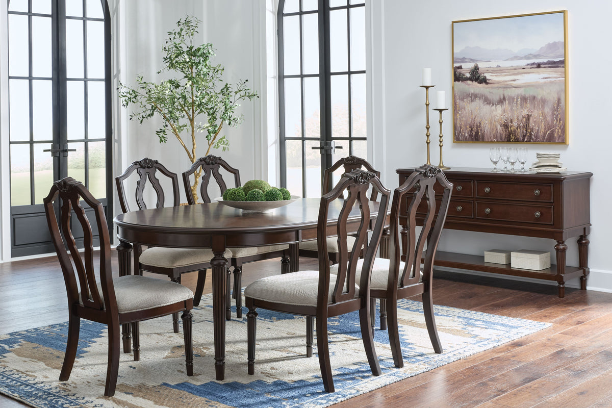 Lavinton - Brown - 8 Pc. - Dining Room Extension Table, 6 Side Chairs, Server by Signature Design by Ashley® | Bel Furniture