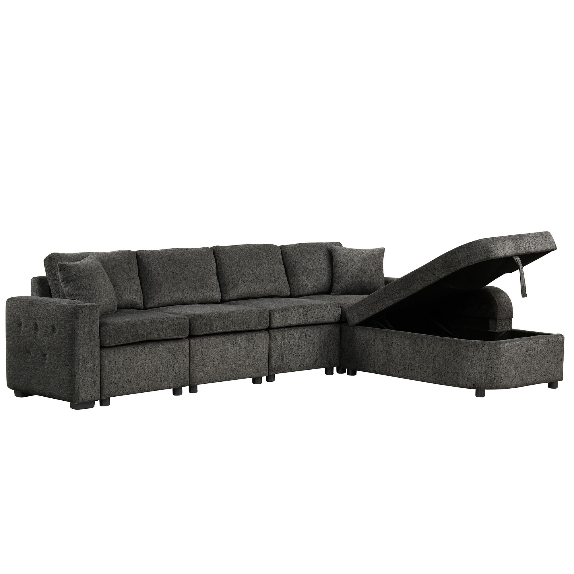 L-Shaped Couch Sectional Sofa With Storage Chaise, Cup Holder And USB Ports For Living Room