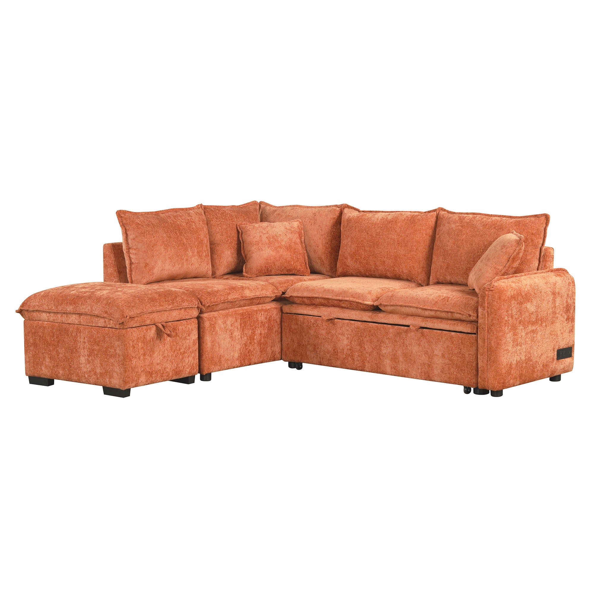 Convertible Sofa Bed Sectional Sofa Sleeper L-Shaped Sofa With A Storage Ottoman, Two Pillows, Two Power Sockets And Two USB Ports For Living Room