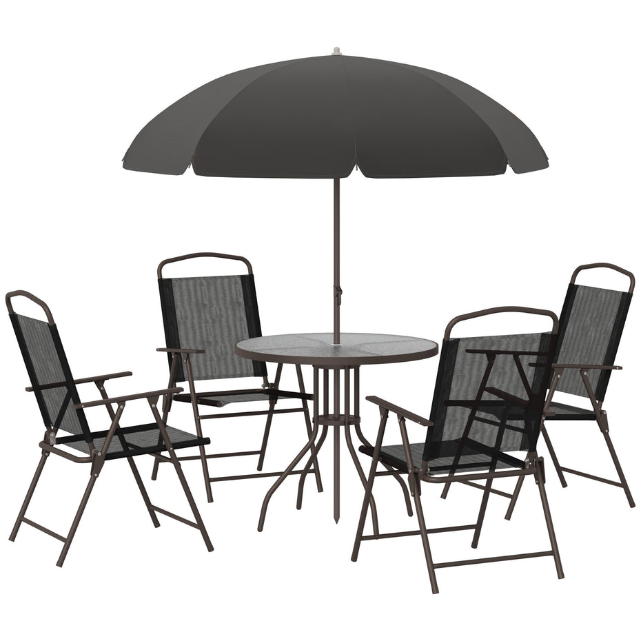 Outsunny - Patio Dining Set With Table Umbrella, Folding Chairs And Dining Table, Outdoor Patio Furniture Set