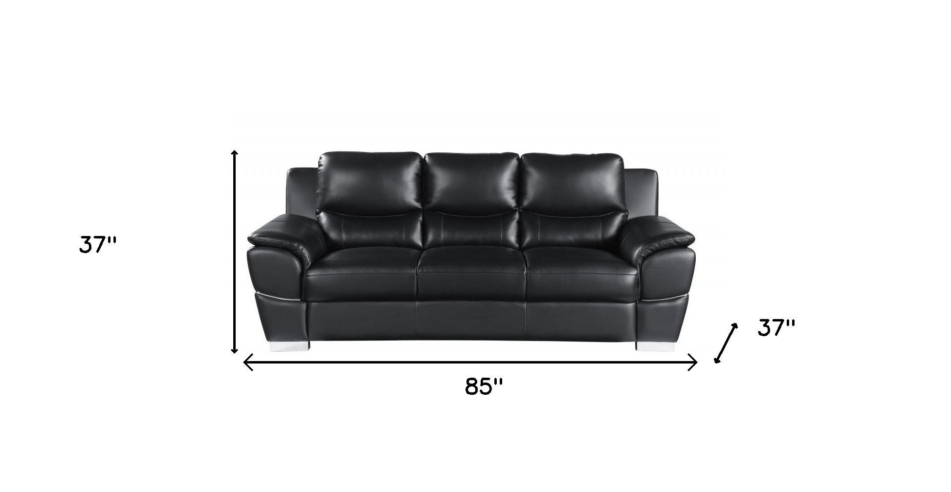 Sofa Leather With Silver Legs - Black