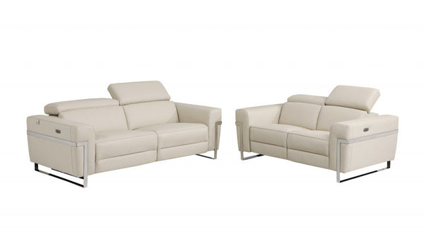 2 Piece Five Person Italian Leather Indoor Seating Set - Beige