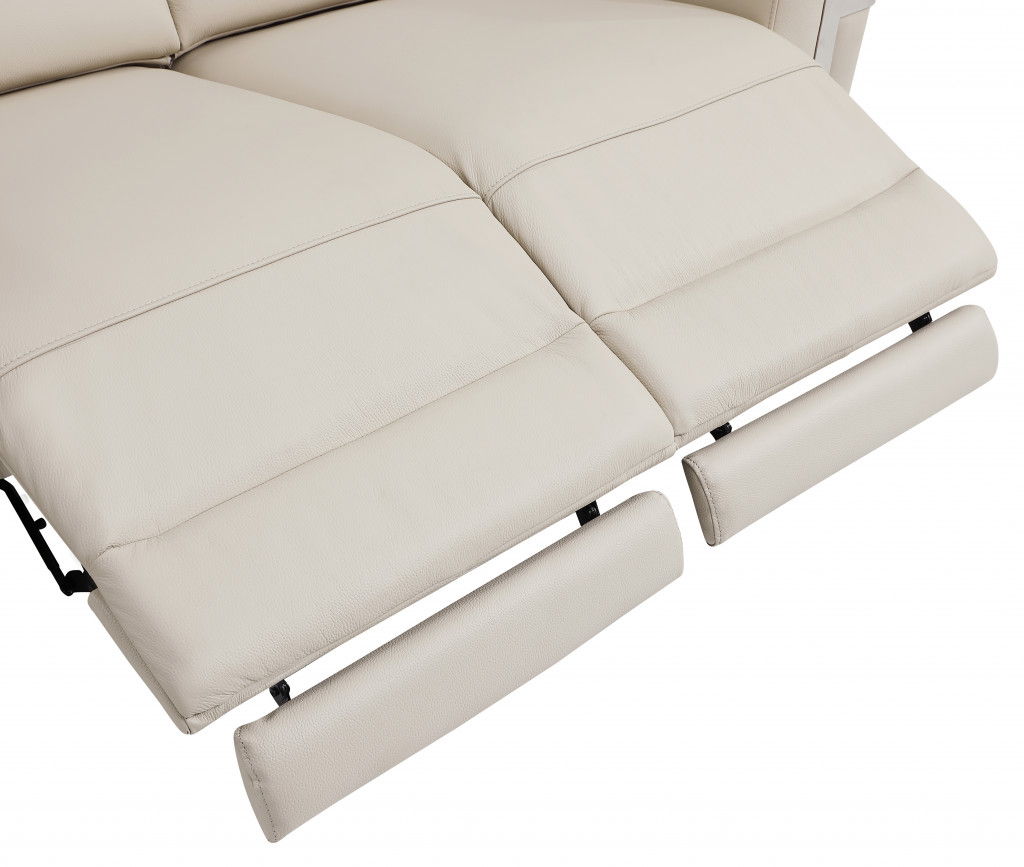 Italian Leather Power Reclining Loveseat - Beige / Silver