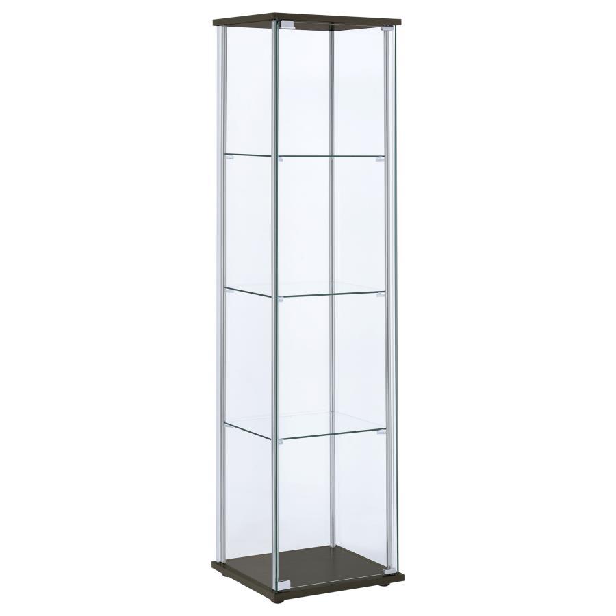 Bellatrix - 4-Shelf Clear Glass Curio Cabinet Dark Brown by CoasterEveryday | Bel Furniture