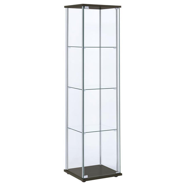 Bellatrix - 4-Shelf Clear Glass Curio Cabinet Dark Brown by CoasterEveryday | Bel Furniture