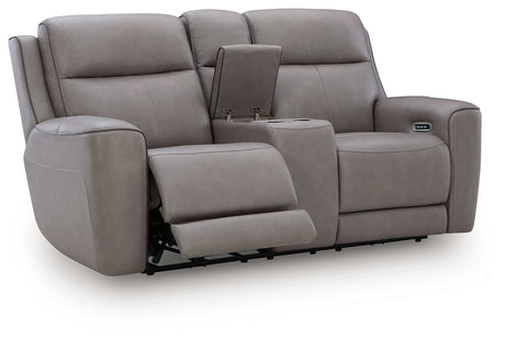 5Z-Comfort - Relaxation - Power Reclining Loveseat with Console / Adj Headrest Dark Gray by Signature Design by Ashley® | Bel Furniture