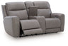 5Z-Comfort - Relaxation - Power Reclining Loveseat with Console / Adj Headrest Dark Gray by Signature Design by Ashley® | Bel Furniture